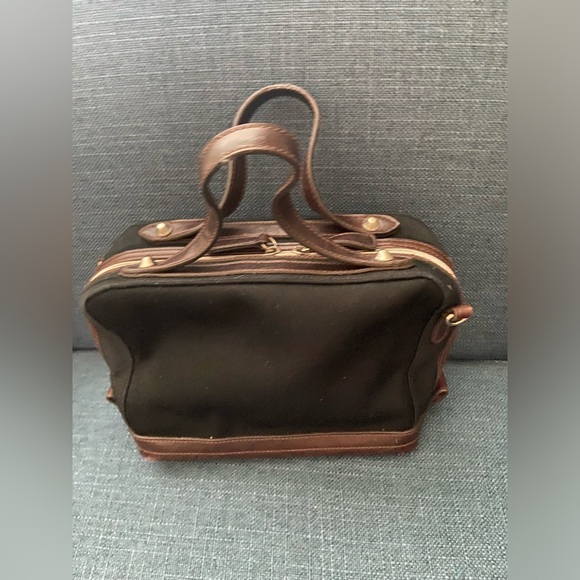 Vintage Marlo Black Canvas Bag with Brown Faux Leather Trims & Handles, Silver - Picture 3 of 15